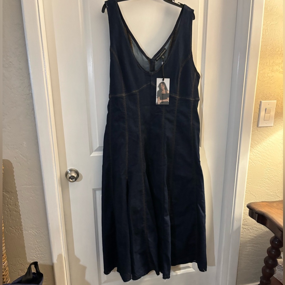 Ashley Graham Dark Denim Midi Dress with Side Slit Sz 18W NWT - Picture 2 of 9